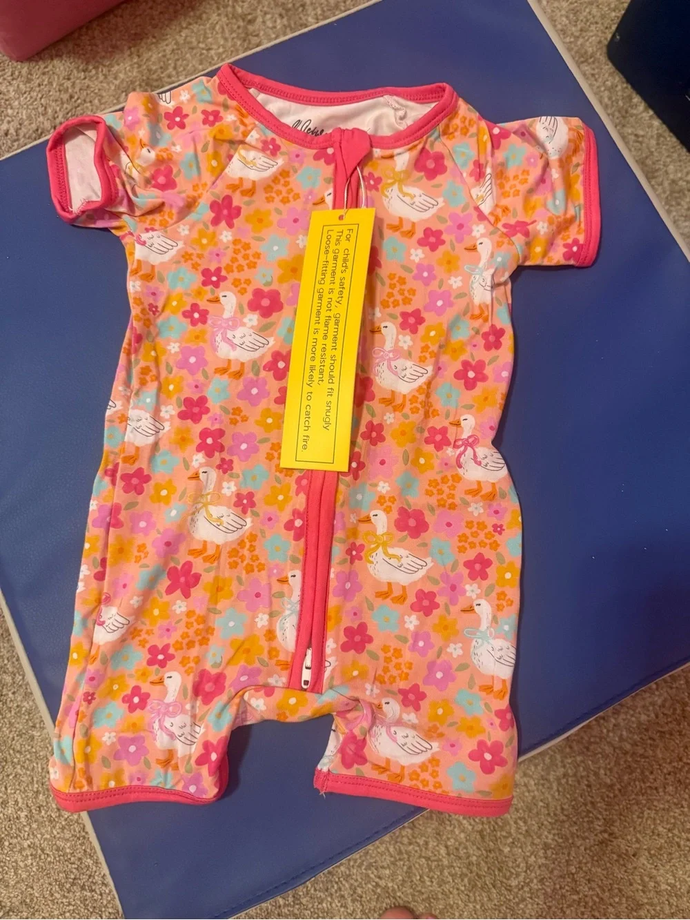 🪿6-12 Mo Bamboo Shorty Zip Romper | Floral Goose Print | NWT
